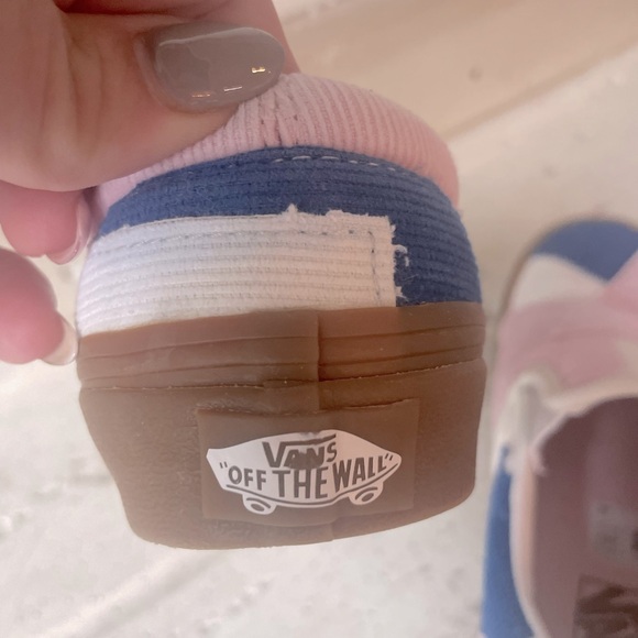 Vans Kids 12.5 Slip-On Corduroy Shoes - Pink, Blue, and White - Picture 6 of 10